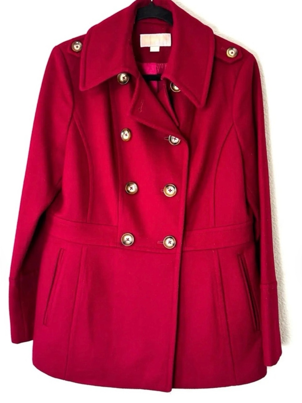 Michael Kors Red Double-Breasted Wool Pea Coat M
